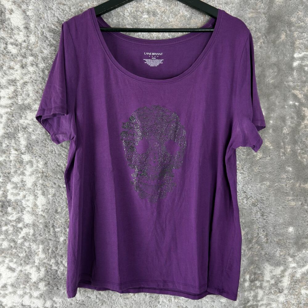Lane Bryant Size 14/16 Skull Grunge Emo Goth Top Purple Short Sleeve Casual